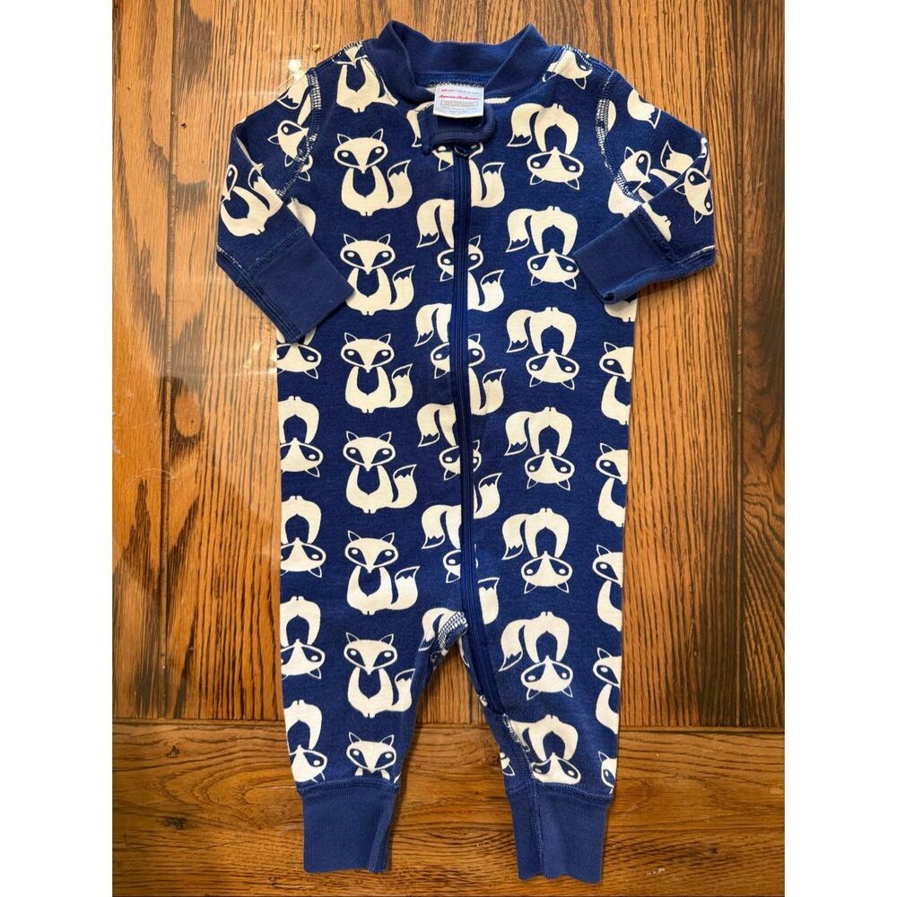 Hanna Andersson Blue Fox Racoon Print Zipper Long Sleeve Romper Size 0-3 Months